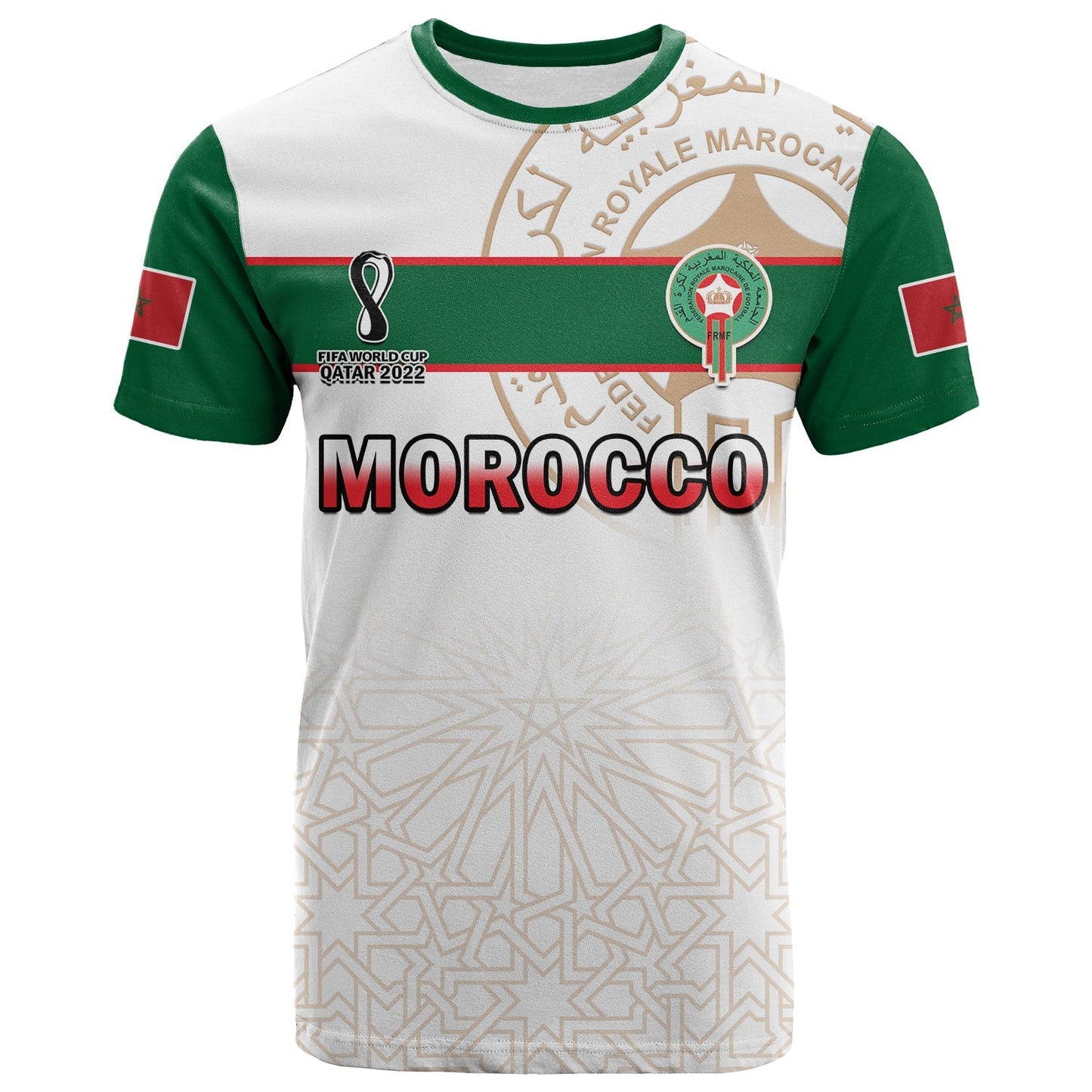 Morocco Football T-Shirt Atlas Lions White World Cup 2022 Graphic Tee