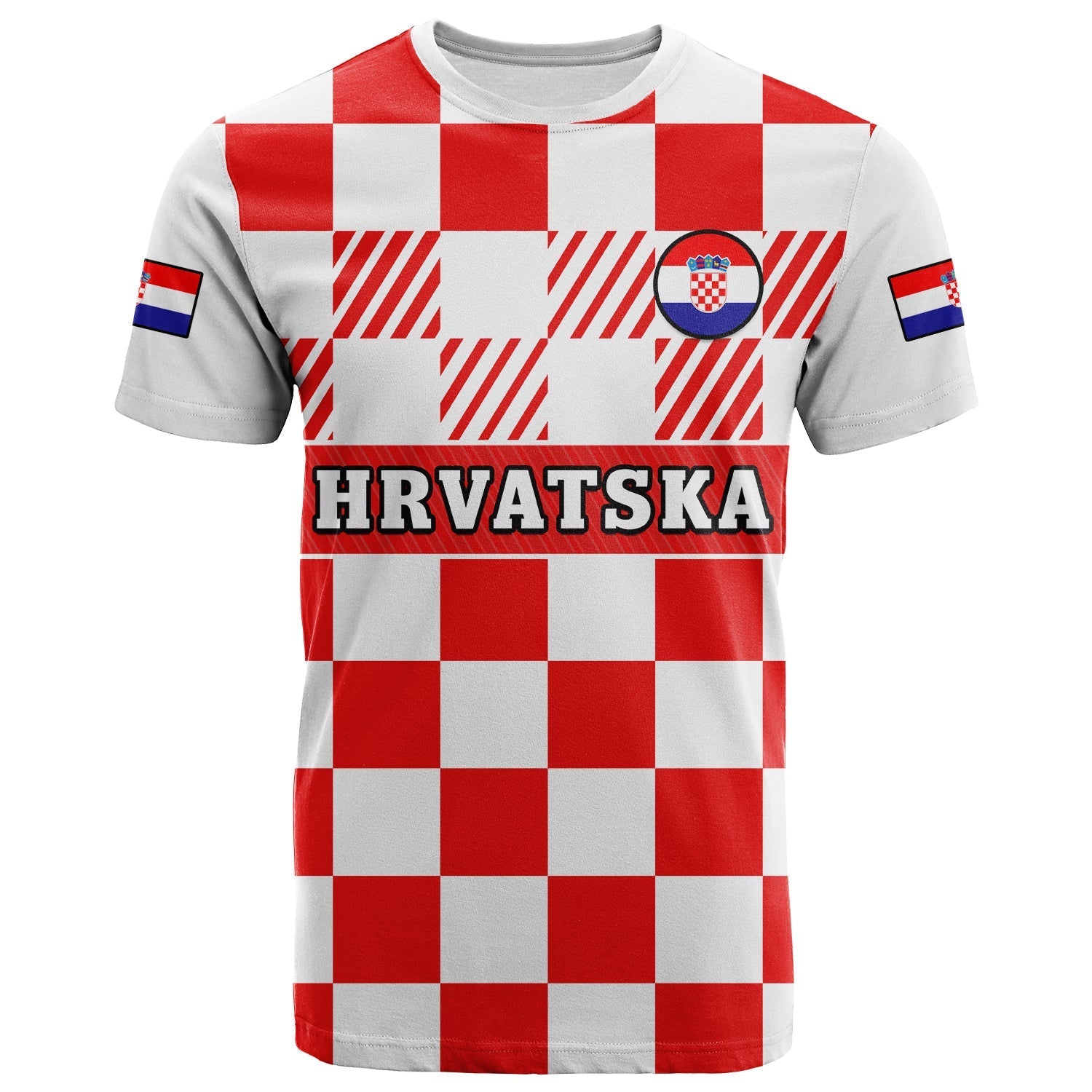 Croatia Football T-Shirt Hrvatska Checkerboard Red Version Graphic Tee