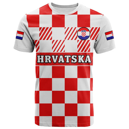 Croatia Football T-Shirt Hrvatska Checkerboard Red Version Graphic Tee