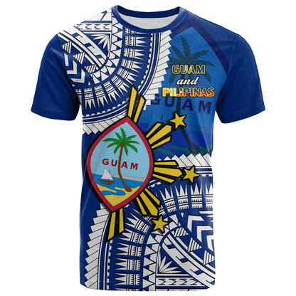 Custom Guam and Philippines T-Shirt Guaman Filipinas Together Blue Graphic Tee