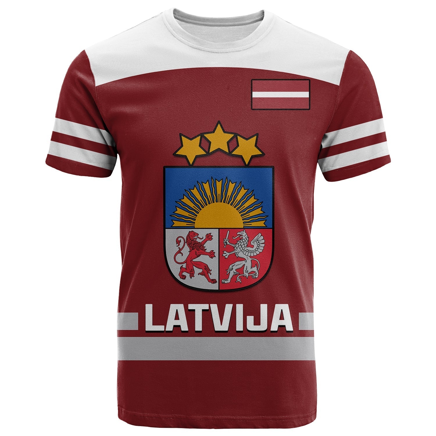 Latvia Hockey T-Shirt Red Sporty Style Graphic Tee