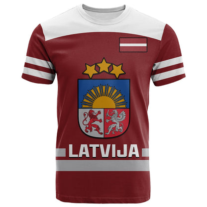 Latvia Hockey T-Shirt Red Sporty Style Graphic Tee