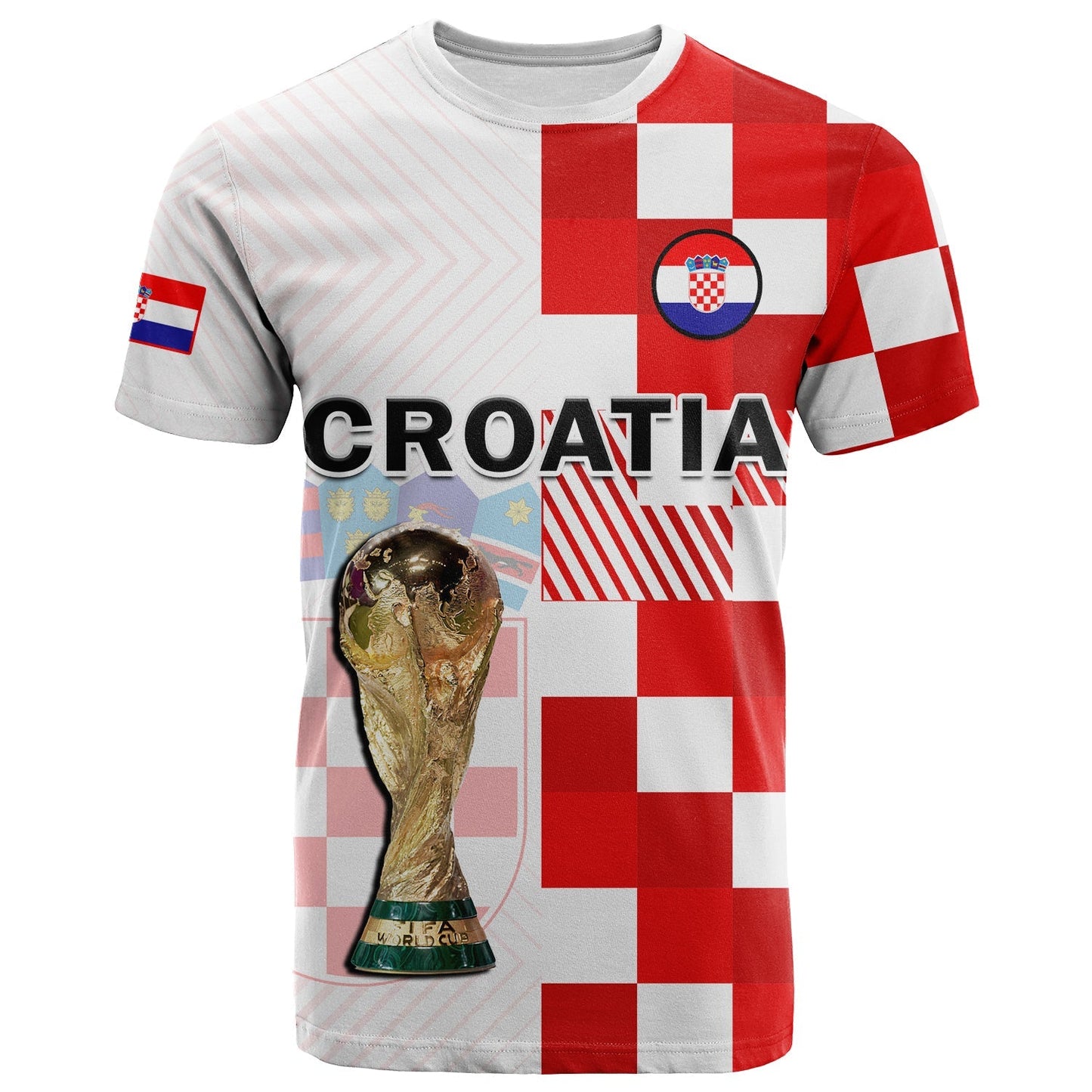 Croatia Football T-Shirt Hrvatska Checkerboard Champions WC 2022 Graphic Tee