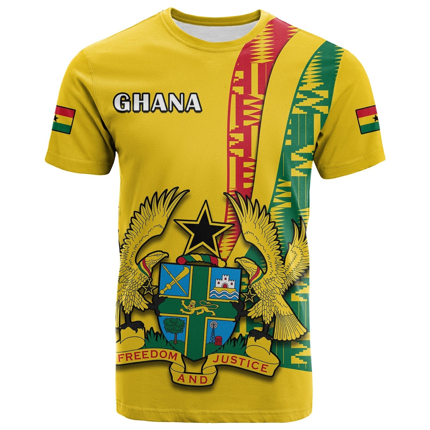 Ghana T-Shirt Ghanan Coat Of Arms Mix Kente Pattern Graphic Tee