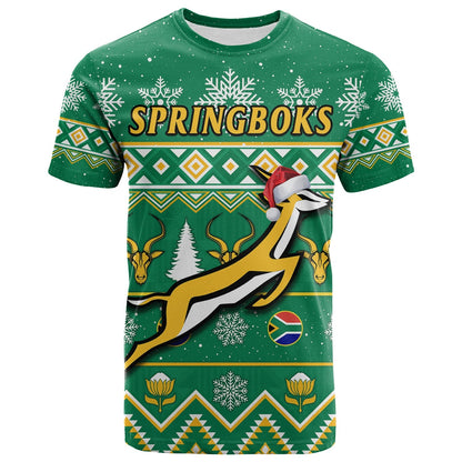 Custom South Africa Rugby Christmas T-Shirt Springboks Proud Geseende Kersfees Graphic Tee