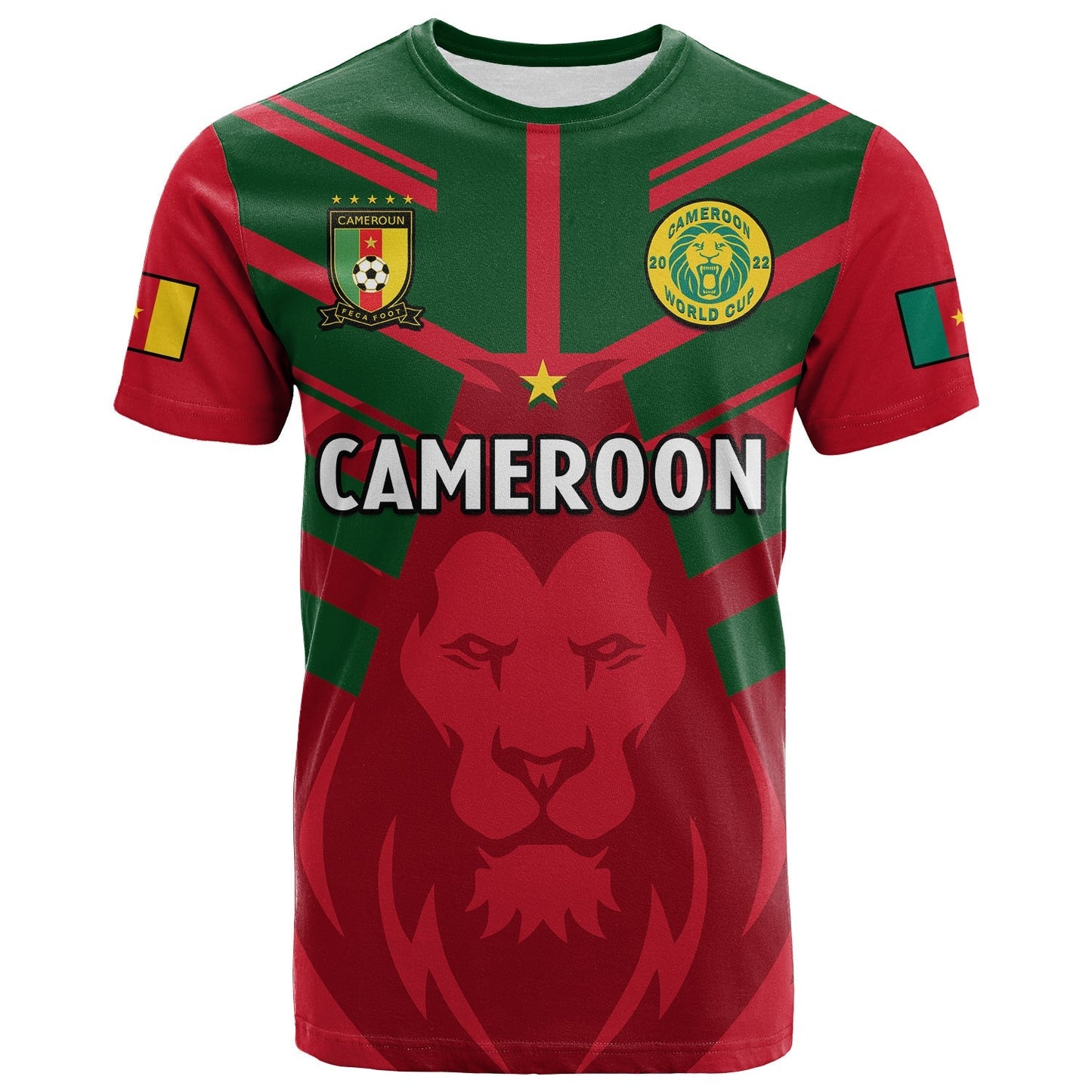 Custom Cameroon Football T-Shirt Les Lions Indomptables Red World Cup 2022 Graphic Tee