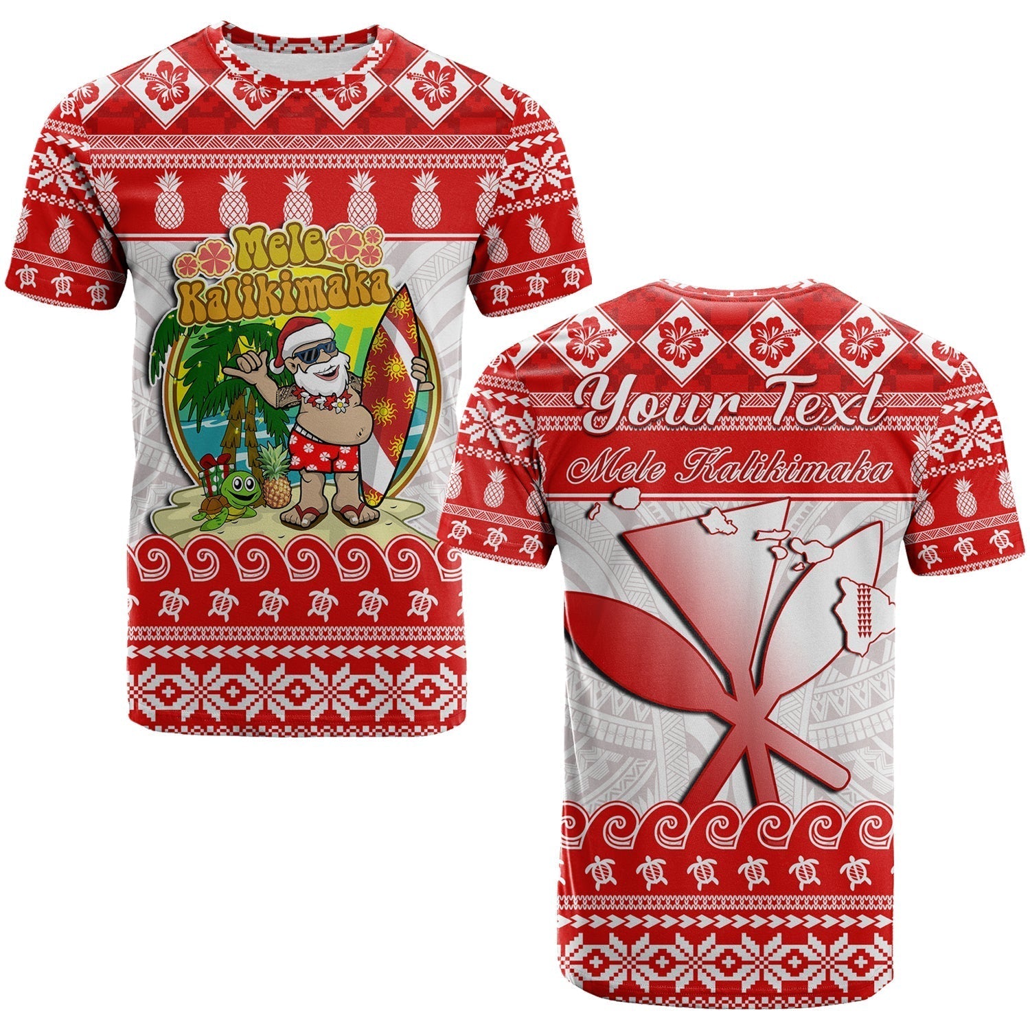 Custom Hawaii Christmas T-Shirt Kanaka Polynesian Santa Claus Mele Kalikimaka Graphic Tee