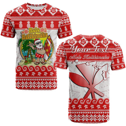 Custom Hawaii Christmas T-Shirt Kanaka Polynesian Santa Claus Mele Kalikimaka Graphic Tee