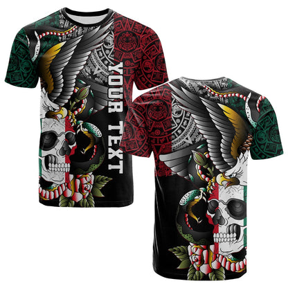Custom Mexico T-Shirt Mexican Skull Eagle With Angry Snake Graphic Tee