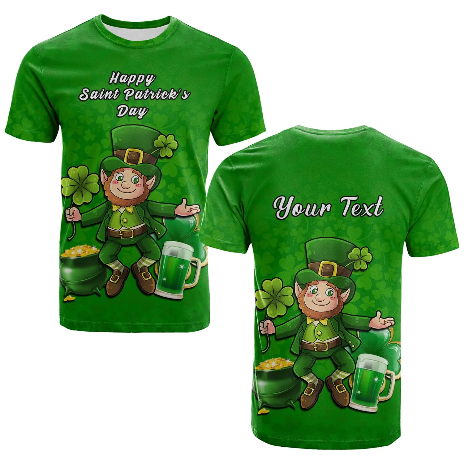Custom Ireland T-Shirt Saint Patricks Day Happy Leprechaun And Shamrock Graphic Tee