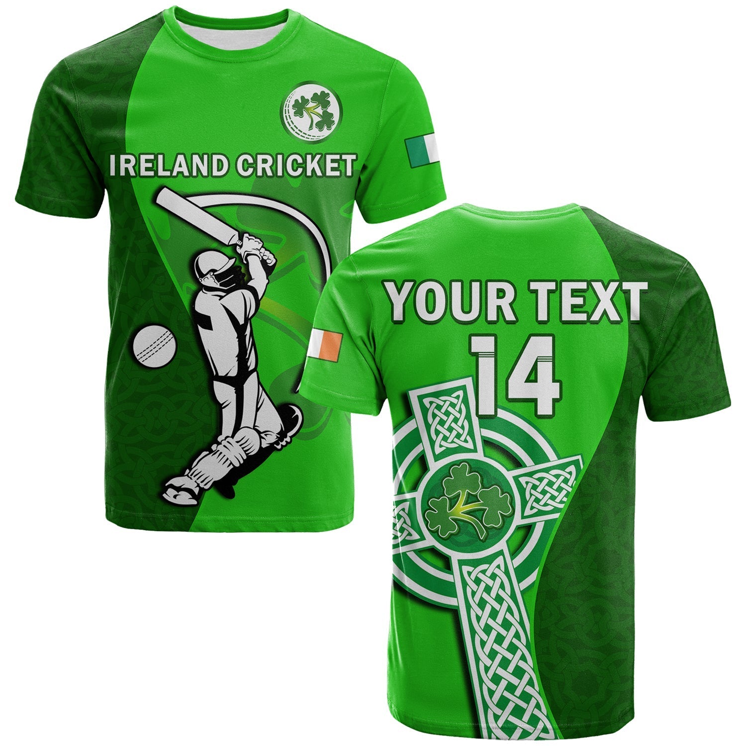 Custom Ireland Cricket T-Shirt Irish Flag Celtic Cross Sporty Style Graphic Tee
