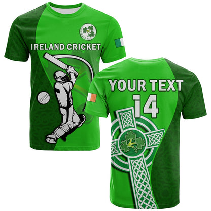 Custom Ireland Cricket T-Shirt Irish Flag Celtic Cross Sporty Style Graphic Tee
