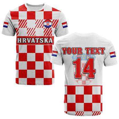 Custom Croatia Football T-Shirt Hrvatska Checkerboard Red Version Graphic Tee