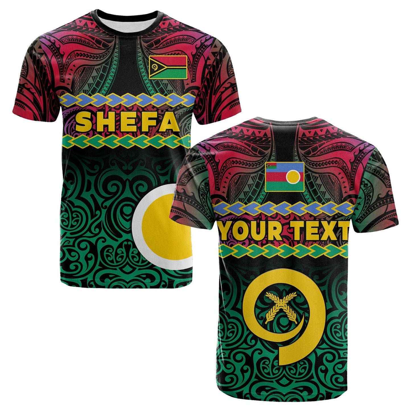 Custom Shefa Province T-Shirt Vanuatu Pig Tusk Polynesian Flag Style Graphic Tee