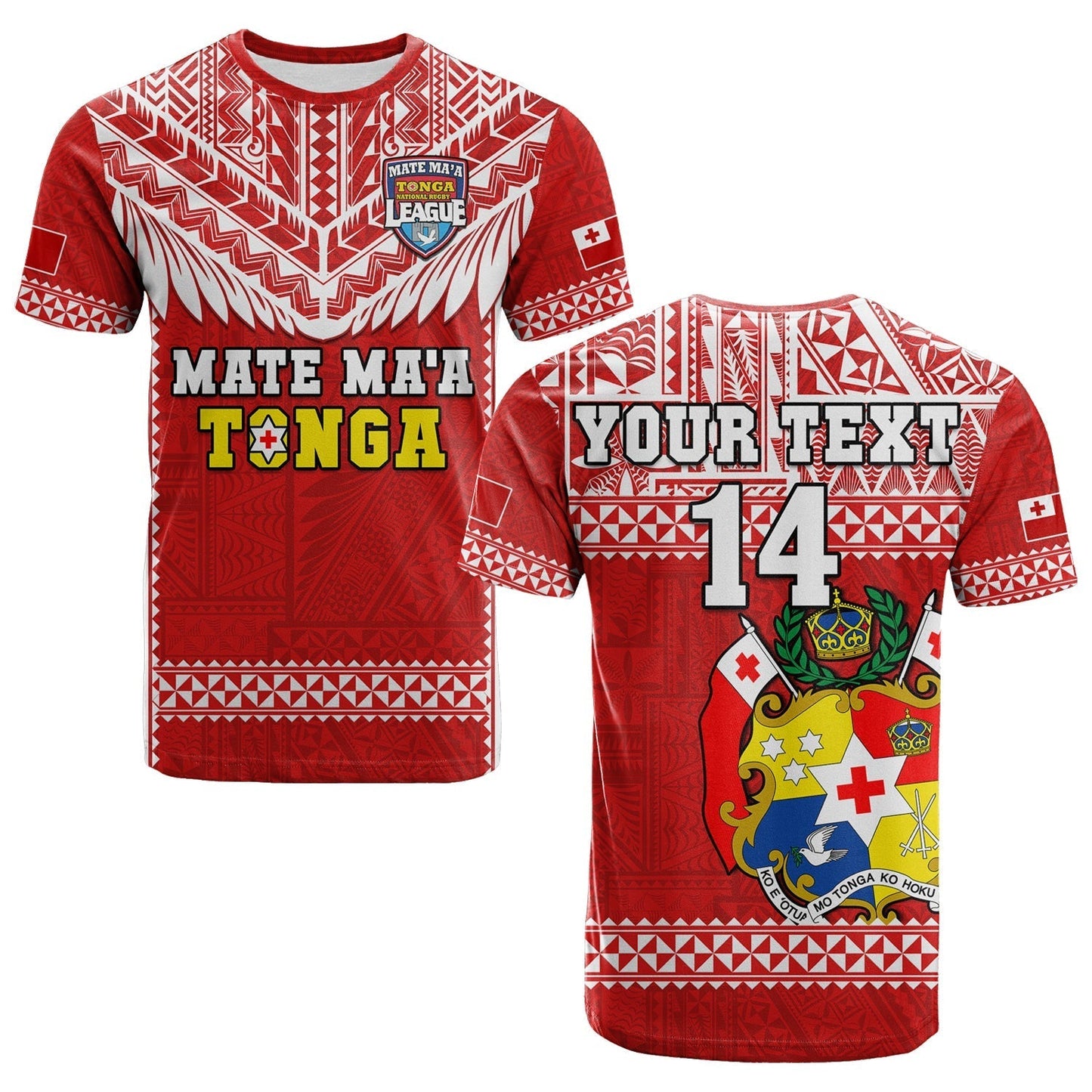 Custom Text And Number Tonga Rugby T-Shirt Mate MaA Tonga Pacific Ngatu White Graphic Tee