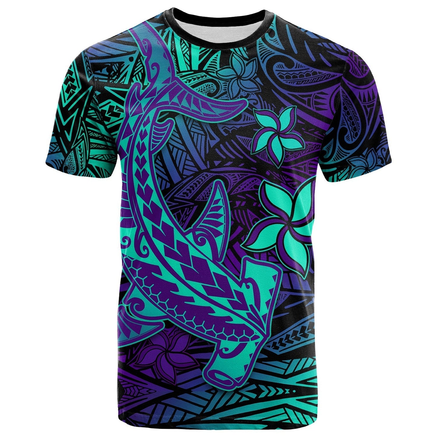 Custom Polynesian T-Shirt Purple Paradise Hawaiian Tribal Hammerhead Shark Graphic Tee