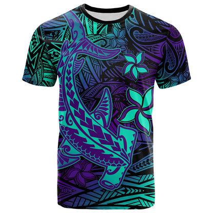 Custom Polynesian T-Shirt Purple Paradise Hawaiian Tribal Hammerhead Shark Graphic Tee
