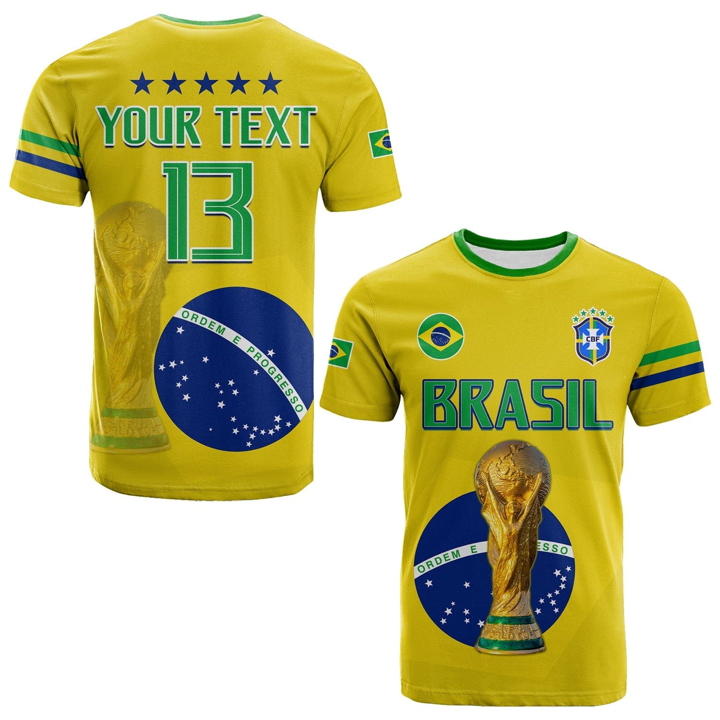Custom Brazil Football T-Shirt Go Champions Selecao Campeao Graphic Tee