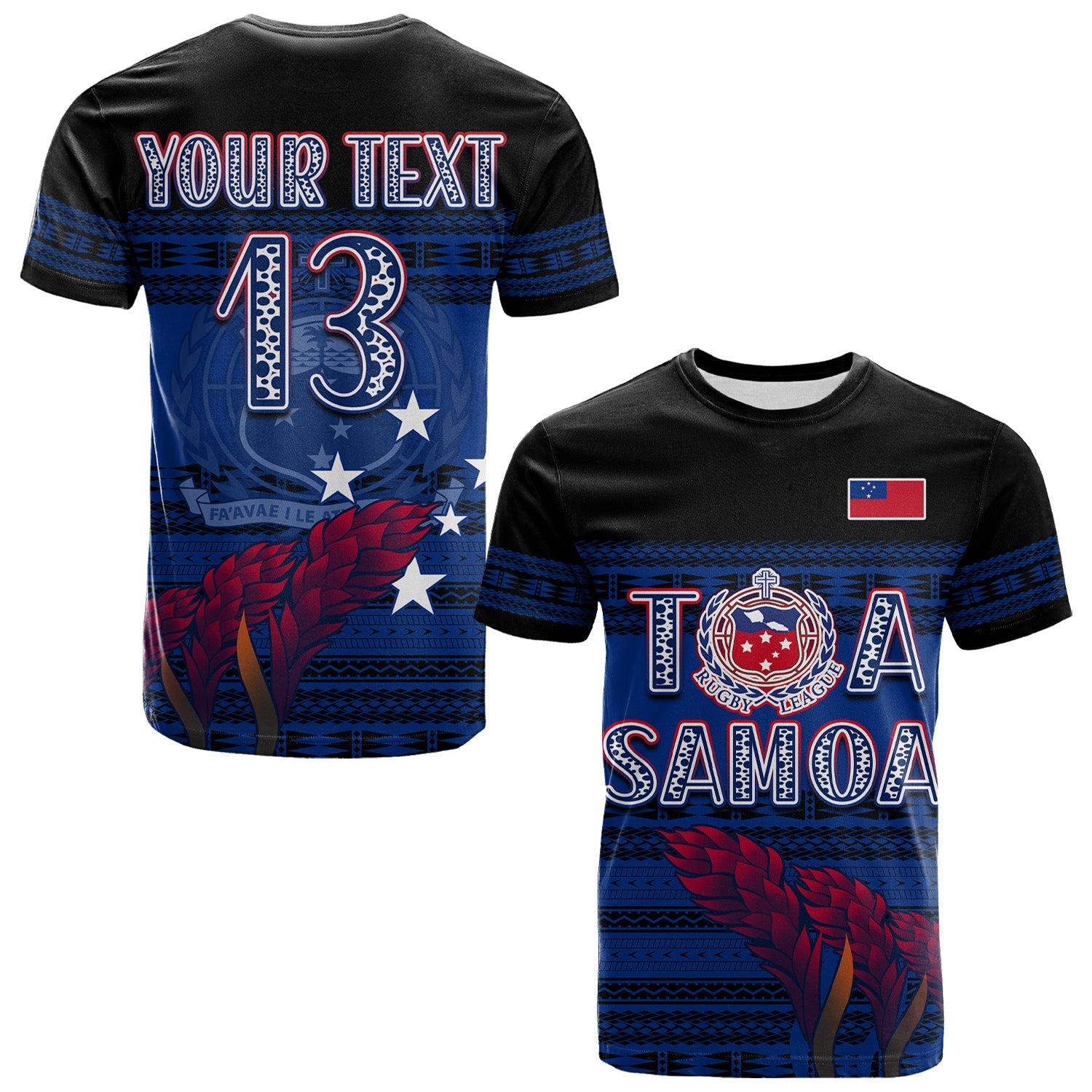Custom Toa Samoa Rugby T-Shirt Uso Aso Uma Go Champions Blue Graphic Tee