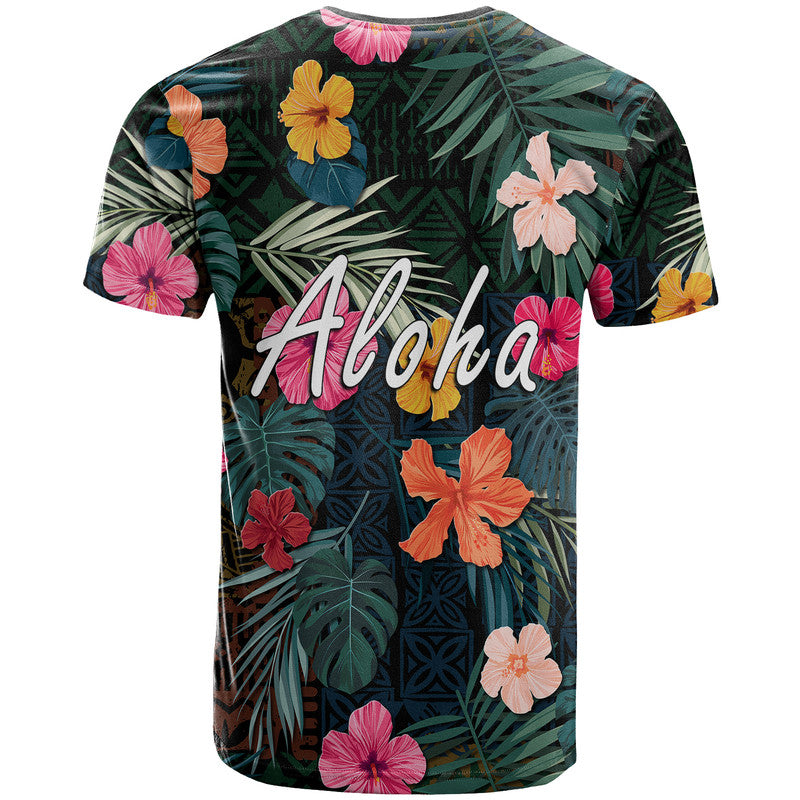 Hawaii T-Shirt Tribal Elements And Hibiscus Version Graphic Tee