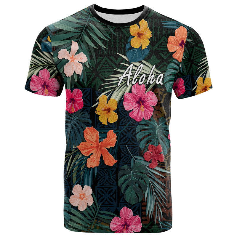 Hawaii T-Shirt Tribal Elements And Hibiscus Version Graphic Tee