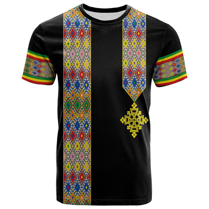 Habesha Tilet Pattern T-Shirt Ethiopia Emblem Graphic Tee