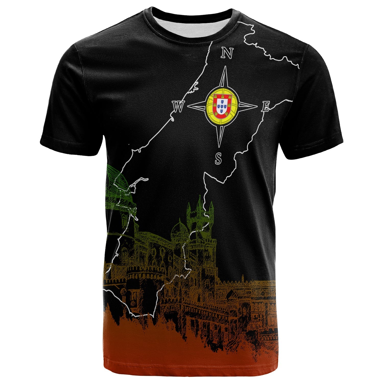 Custom Portugal Pena Palace Sketch Art T-Shirt Portuguese Map Graphic Tee