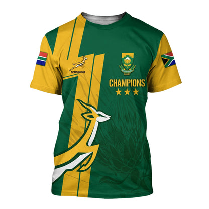 Personalised South Africa T-Shirt Rugby 7s 2022 Champion Springboks Graphic Tee