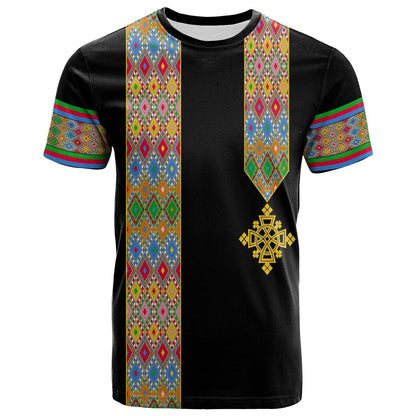 Habesha Tilet Pattern T-Shirt Eritrea Emblem Graphic Tee