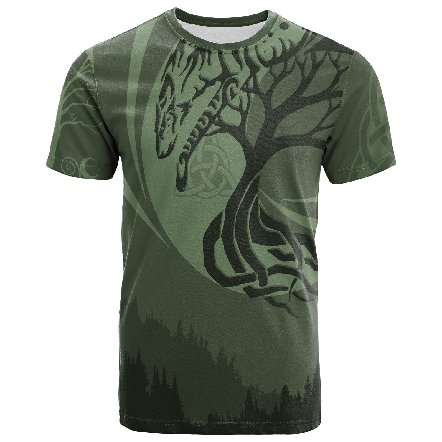 Celtic Tree of Life with Wolf Spirit T-Shirt Crescent Crann Bethadh Graphic Tee
