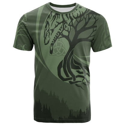 Celtic Tree of Life with Wolf Spirit T-Shirt Crescent Crann Bethadh Graphic Tee
