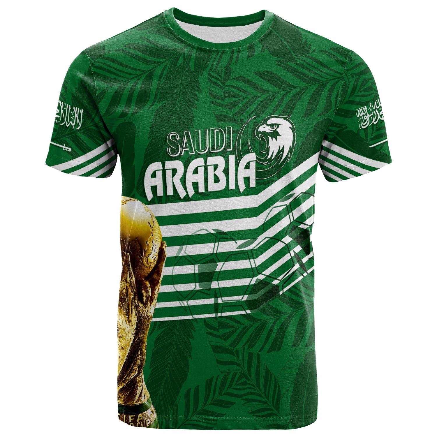 Personalised Saudi Arabia World Cup 2022 T-Shirt Green Falcons Graphic Tee