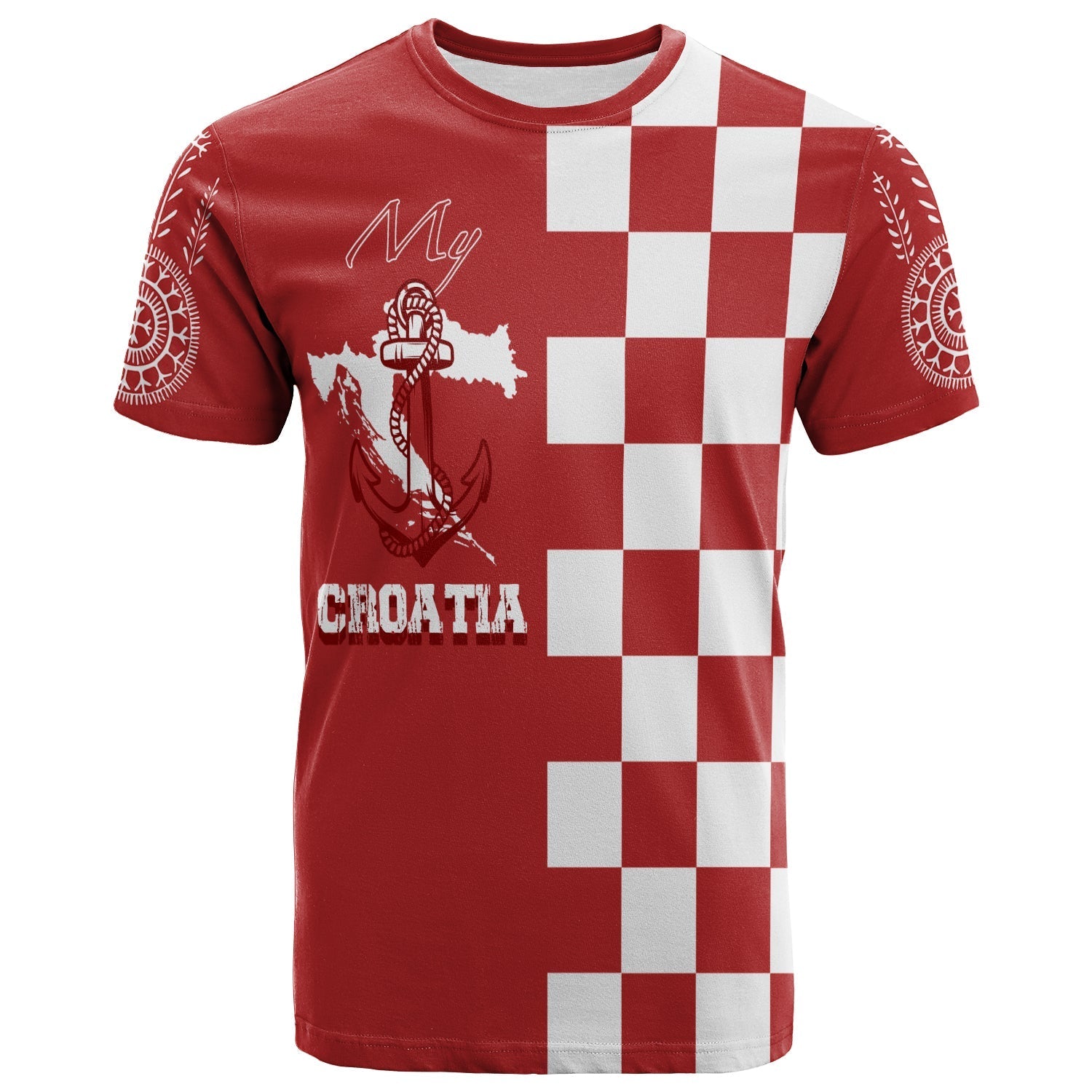 Croatia Checkerboard T-Shirt Croatia Flag with Eagle Graphic Tee