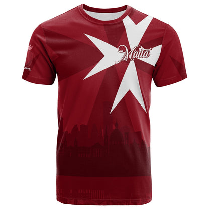 Custom Malta Valletta Skyline T-Shirt Maltese Cross Graphic Tee