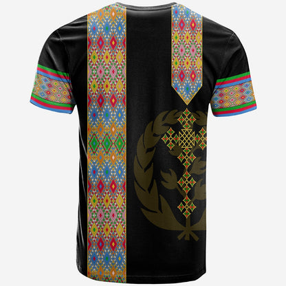 Habesha Tilet Pattern T-Shirt Eritrea Emblem Graphic Tee
