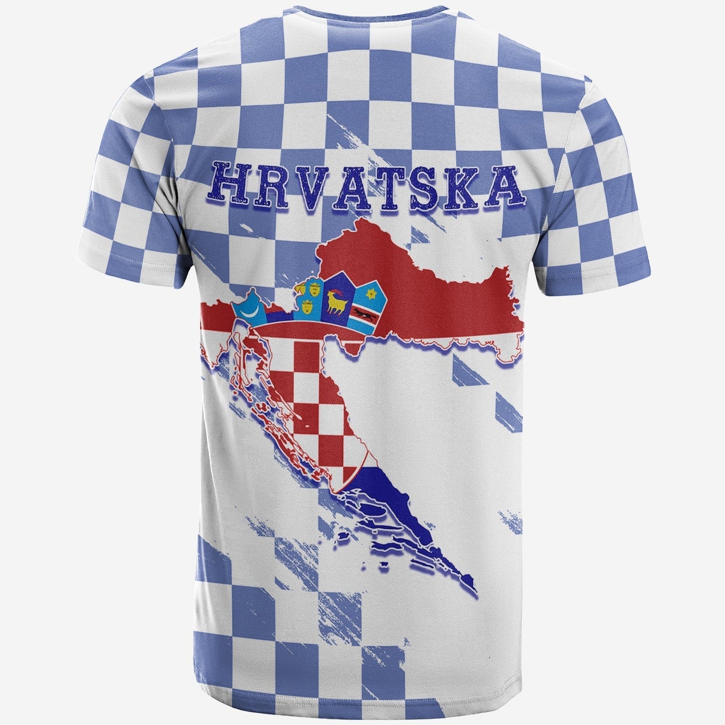 Croatia T-Shirt Checkerboard Grunge Style Blue Color Graphic Tee
