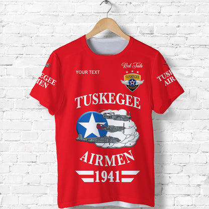 Custom Tuskegee Airmen T-Shirt The Red Tails Original Style Red Graphic Tee
