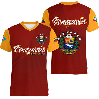 Venezuela Baseball V Neck T-Shirt Venezuela Coat Of Arms Graphic Tee
