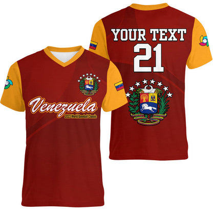 Custom Venezuela Baseball V Neck T-Shirt Venezuela Coat Of Arms Graphic Tee
