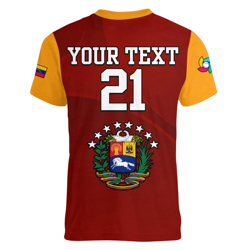 Custom Venezuela Baseball V Neck T-Shirt Venezuela Coat Of Arms Graphic Tee