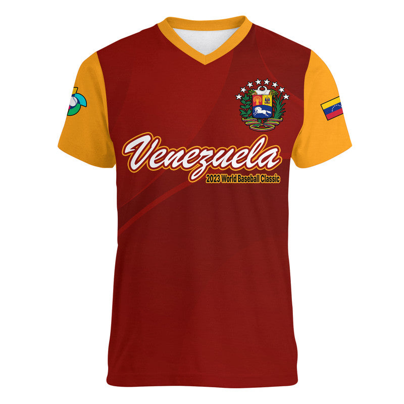 Custom Venezuela Baseball V Neck T-Shirt Venezuela Coat Of Arms Graphic Tee