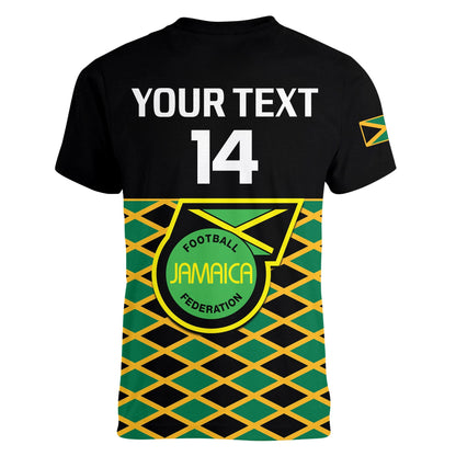 Custom Jamaica Football V Neck T-Shirt Reggae Girlz Cup Of Nations Ver.01 Graphic Tee