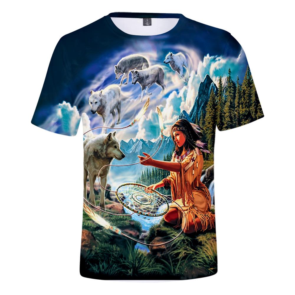 Wolf Dreamcatcher and Native Women Native American 3D T-Shirt LT10 Graphic Tee