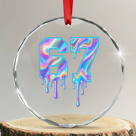 Baseball Drip 67 Meme Crystal Glass Ornament - Funny Player Number Decor, Holographic Birthday Gift - Transparent Glass - 3'' Circle
