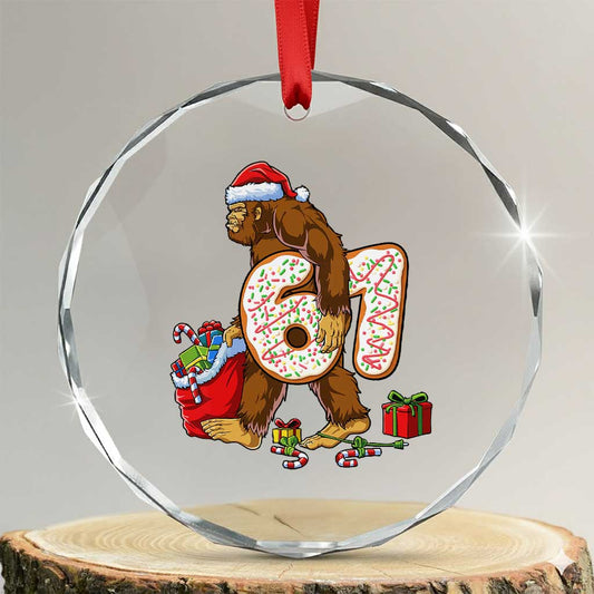 Christmas Bigfoot 67 Meme Crystal Glass Ornament - Funny Six Seven Sasquatch Meme, Gen Alpha Holiday Gift - Transparent Glass - 3'' Circle