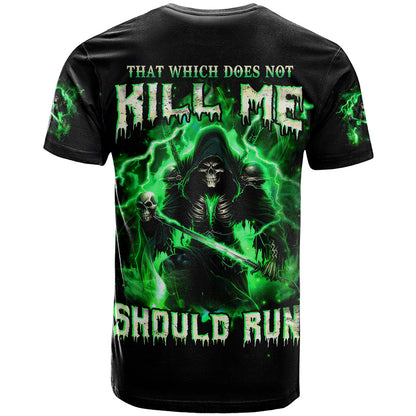 Reaper Skull T-Shirt That Which Does Not Kill Me Should Run Graphic Tee