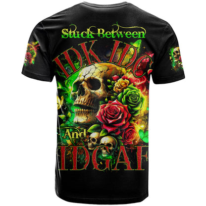 Rose Skull T-Shirt Stuck Between IDK IDC Graphic Tee