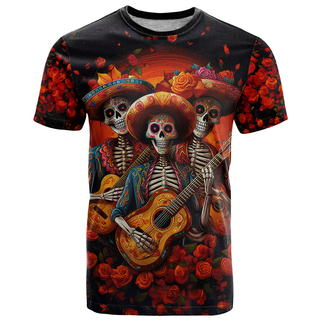 Day of Dead Skull T-Shirt Sugar Skull Band Skeleton Graphic Tee