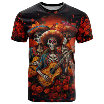 Day of Dead Skull T-Shirt Sugar Skull Band Skeleton Graphic Tee