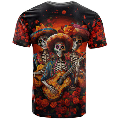 Day of Dead Skull T-Shirt Sugar Skull Band Skeleton Graphic Tee